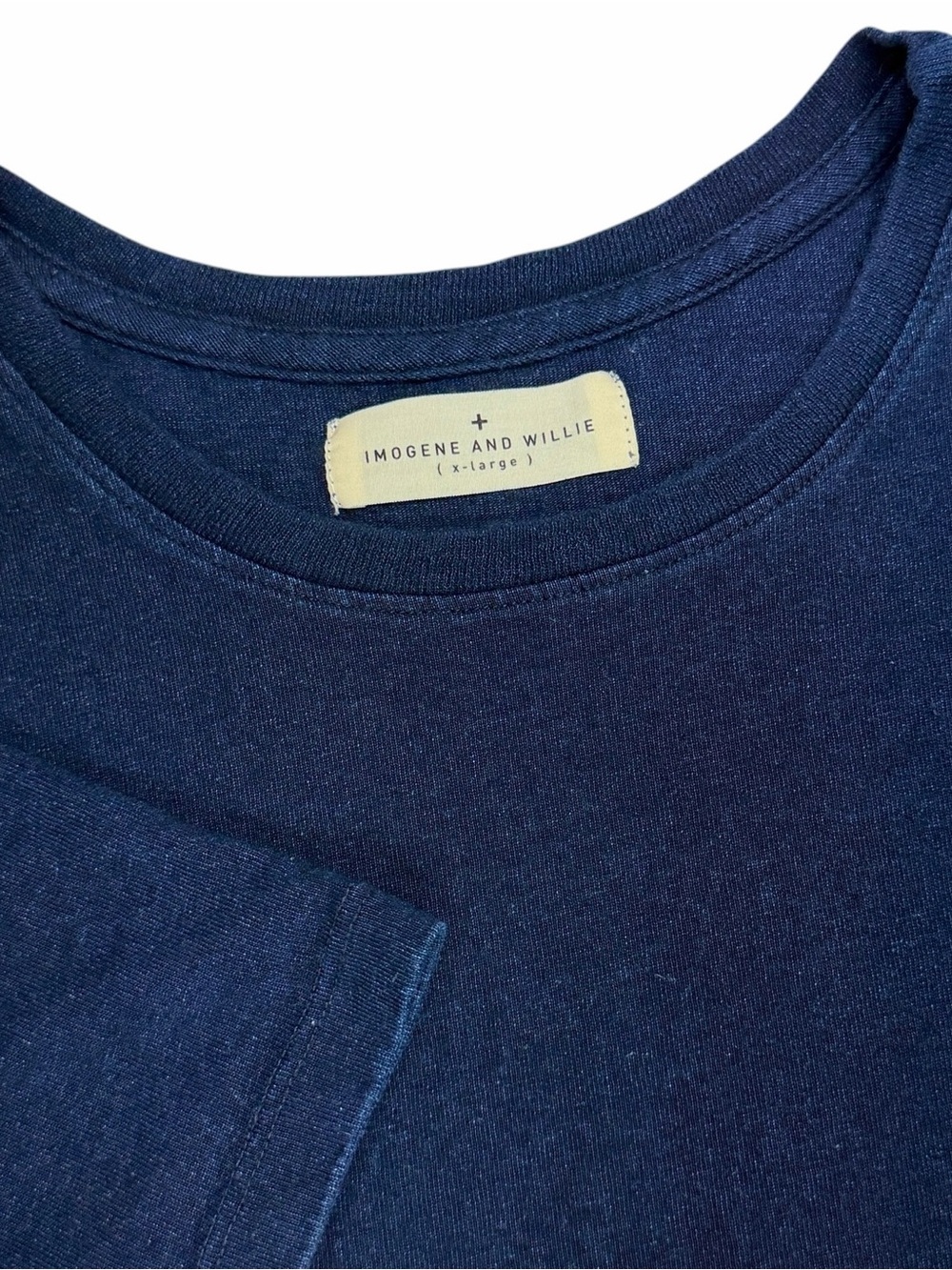 Imogene + Willie Shirt Mens XL Blue Classic Knit Midweight Crew Boxy Crop USA